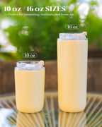10 oz Insulated Coffee Tumblers, Travel Coffee Tumblers with Straw, Double-Wall Stainless Steel Tumbler, Leak Proof Tumbler, Reusable Cups with Lids for lced and Hot Drinks (Yellow)