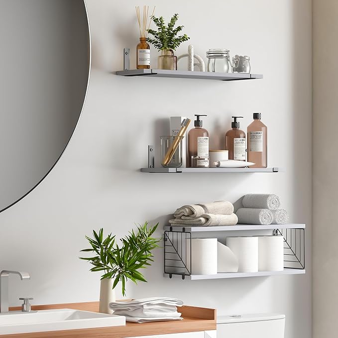 Fixwal 3+1 Tier Bathroom Floating Shelves Over Toilet, 15.8in Farmhouse Rustic - Image 2