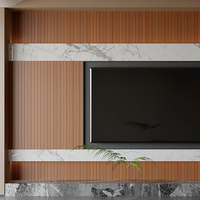 Yutianli PVC Slat Wall Panel Peel and Stick 236"x 15.7" Faux Wood Slat Panel - Image 5