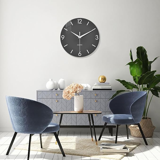 XFM Modern Wall Clock 24 Inch Large Grey Wall Clocks Battery Operated Gray - Image 3