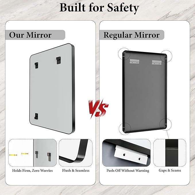 Bathroom Mirror for Wall, 30 Inch Square Mirror, Matte Black Metal Framed - Image 6