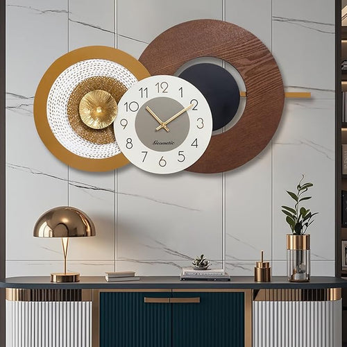 37.8x23 Inch Large Mid-Century Modern Wall Clock, Oversized Wood and Metal by Wecreatemoderndesign