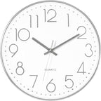 Foxtop Silver Wall Clock Silent Non-Ticking Battery Operated Round Modern Wall by Foxtop