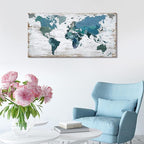 Teal Decor World Map Canvas Art Pictures - Image 4