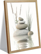 Wooden Frame Zen Stone Canvas Wall Art, Stacked Stones in Water Poster Print. by KBIERQN