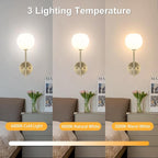 Brass Battery Operated Wall Sconces Set of 2, Rechargeable Wireless Wall Lights - Image 4