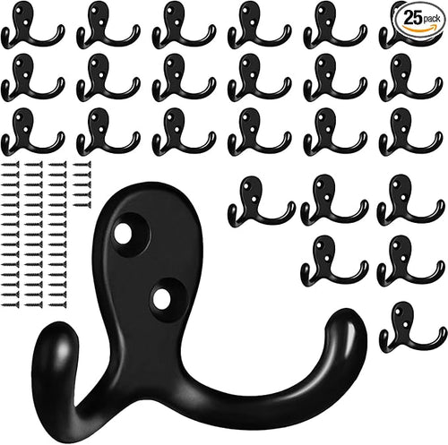 25 Pack Coat Hooks Wall Hooks for Hanging, Heavy Duty Double Prong Metal Hook by CBWLWJ
