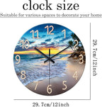 Palm Tree Clocks Battery Operated 12 Inch Glass Blue Wall Clock Non Ticking - Image 3
