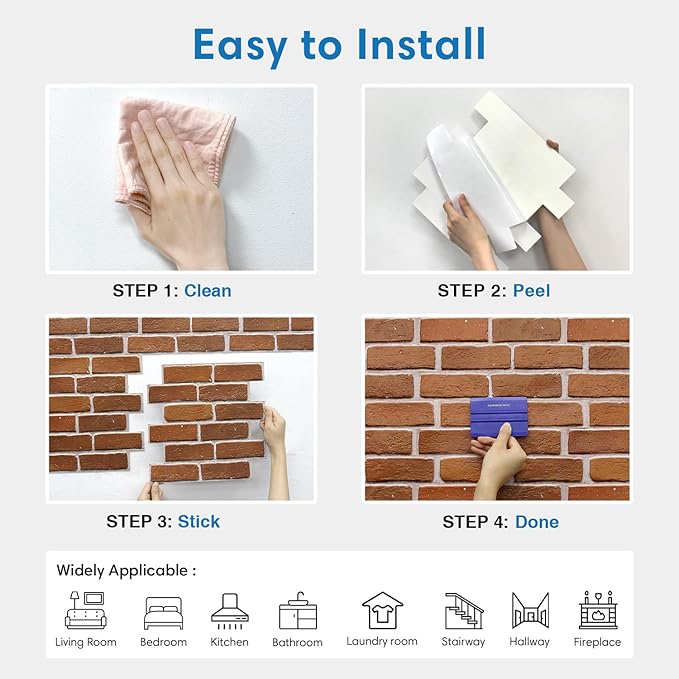 COMSTICKC 3D Faux Brick Wall Panels Peel and Stick Wall Stickers, Small Size - Image 8