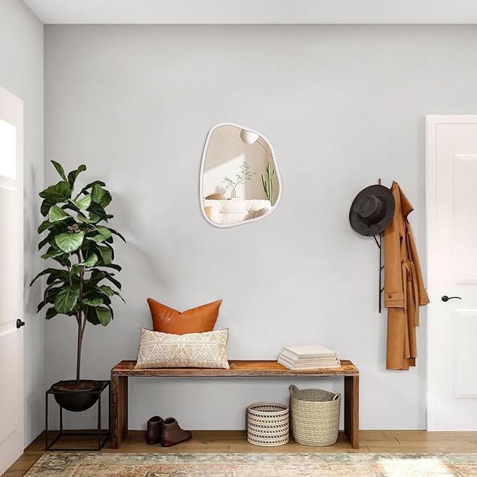 Irregular Wall Mirror Asymmetrical White Mirror Modern Wood Frame Unique Shape - Image 5