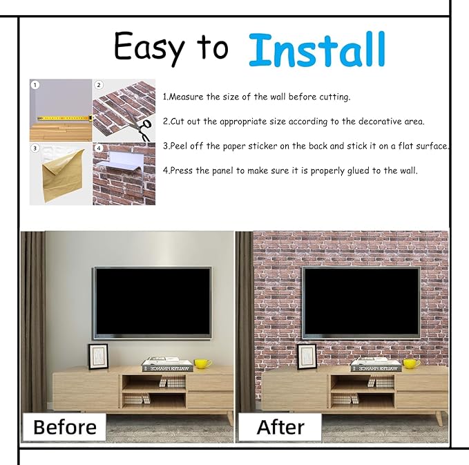 3D Wall Panels Peel and Stick in Red White Stone, Faux Brick Wall Panels - Image 7