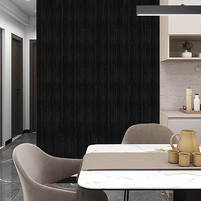 Black Grasscloth Peel and Stick Wallpaper A Set of 23.6" X 480" Self-Adhesive - Image 6