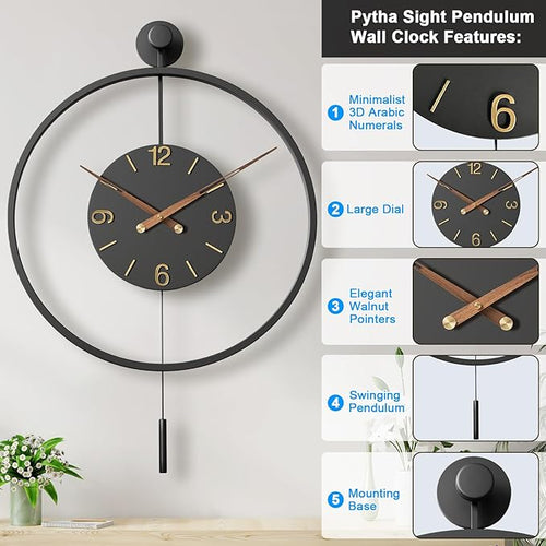34.6×24 Inch Large Modern Decorative Oversized Pendulum Wall Clocks - Image 2