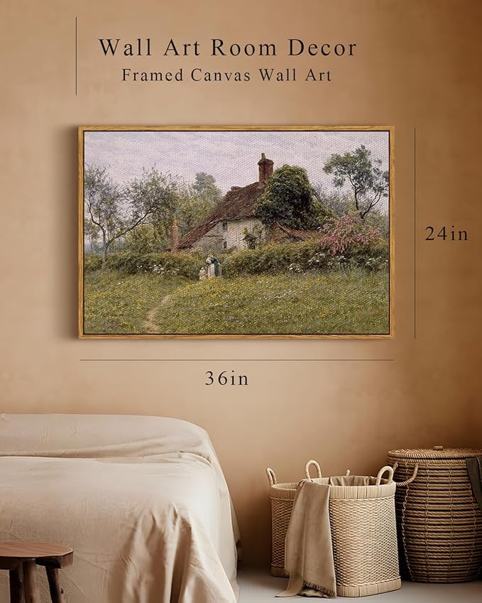InSimSea Framed Canvas Wall Art Vintage Decor, Old Cottages Countryside Large - Image 5