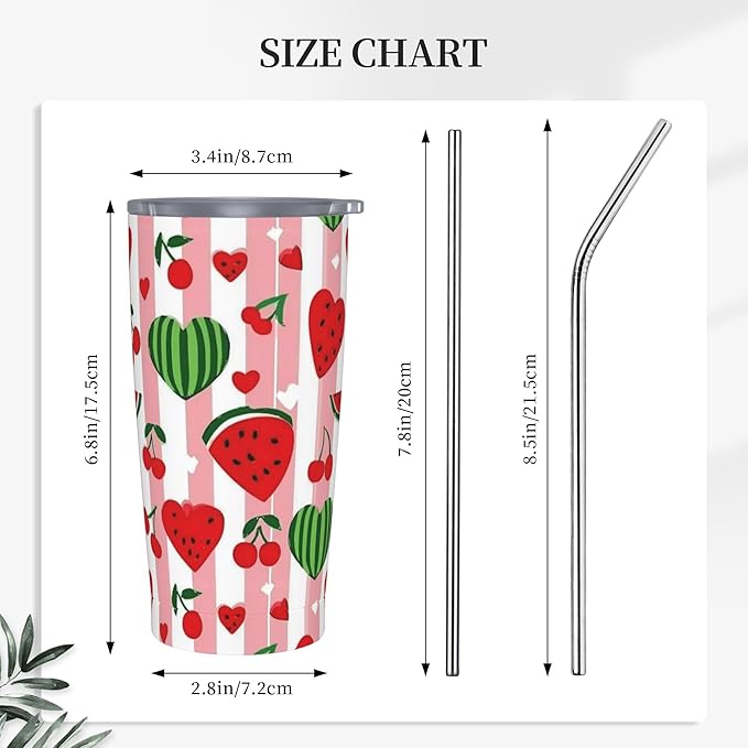 Watermelon Tumbler with Lid and Straw for Women Leakproof Travel Coffee Mug Double Wall Insulated Cups 20OZ Gifts for Office Kitchen Outdoor