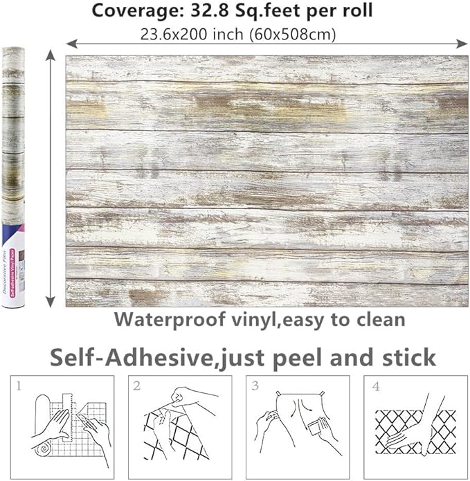 Arthome 23.6x200'' Gray Rustic Wood Contact Paper Peel and Stick Self-Adhesive - Image 7