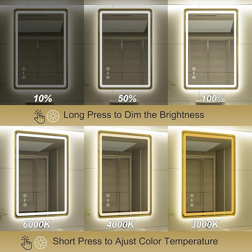 24x36 Inch Gold Framed LED Bathroom Mirror, Smart Bathroom Mirror - Image 2