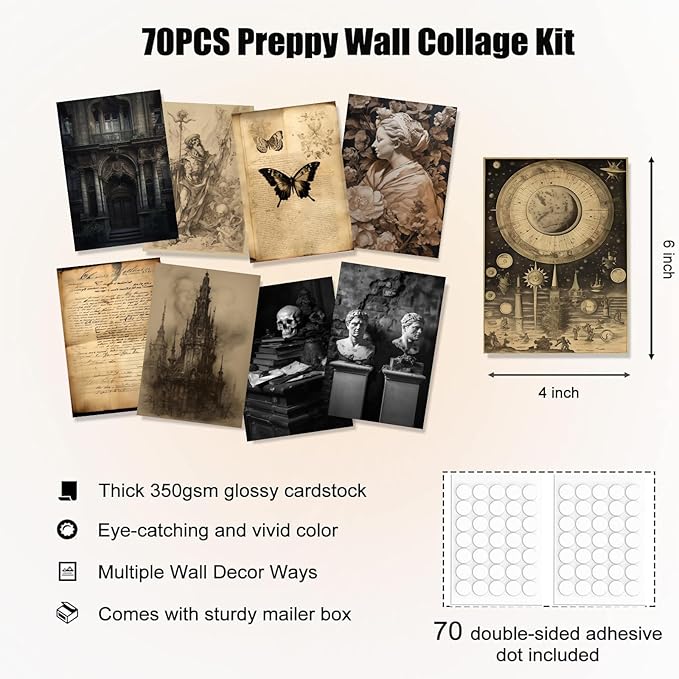 KBKBART 70pcs Dark Academia Wall Collage Kit, Vintage Poster Wall Decor - Image 2