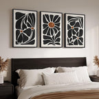 Large Framed Black and White Boho Floral Wall Art, 3 Piece Vintage Botanical - Image 8
