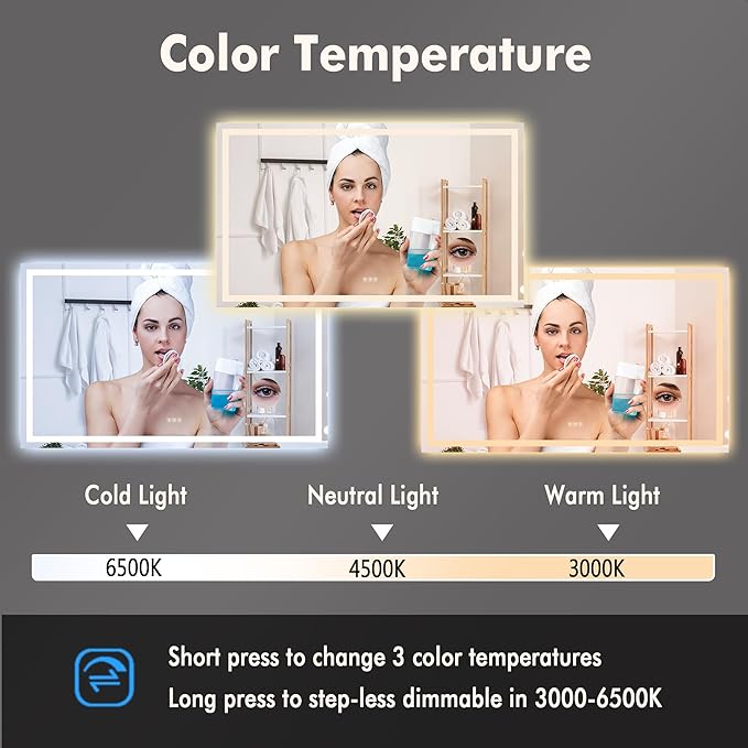 LED Bathroom Wall Mirror 60 x 36 Inch, Frameless Vanity Mirror - Image 2