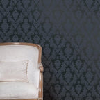 Tempaper Textured Black Damsel Removable Peel and Stick Damask Wallpaper - Image 7