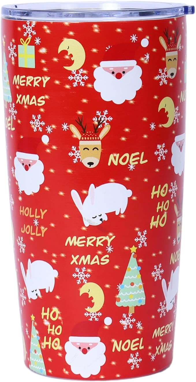 Water Cup, Christmas Tumbler, 20oz Christmas Theme Pattern Coffee Tumbler Stainless Steel Vacuum Insulated Coffee Mugs for Home Office Sport Party