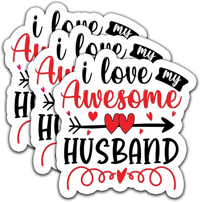 (3Pcs) I Love My Awesome Husband Sticker Gift from Wife to Husband on Father's Day, Wedding Anniversary to Show Love, Waterproof Vinyl Decal for Books Laptops Phones Water Bottles Tumblers, 3" x 2.9"