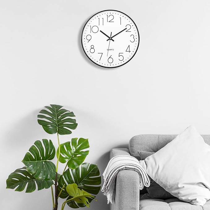 Foxtop 14 Inch Black Wall Clock Large Silent Non-Ticking Battery Operated Round - Image 4