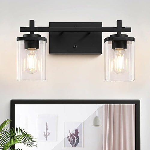 2-Lights Bathroom Vanity Lights, Matte Black Vanity Light Fixtures Over Mirror by Spiglamm