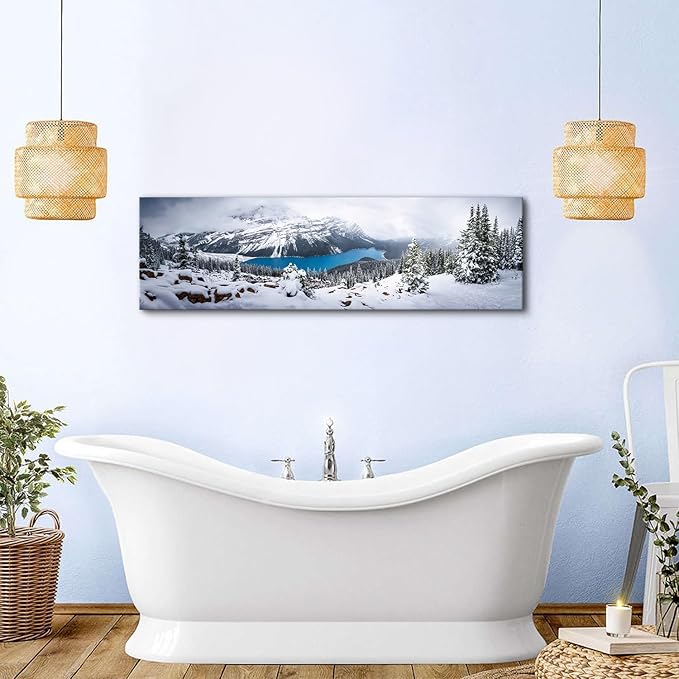 Snow Mountain Canvas Wall Art White Clouds Misty Forest Landscape Prints - Image 4