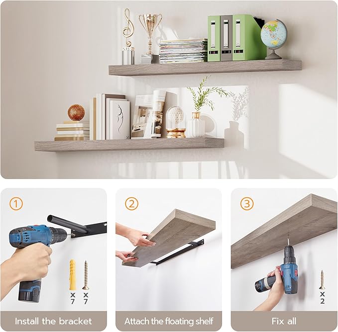 HOOBRO Floating Shelves for Wall, Wall Mounted Shelf Set of 2, 31.5" Hanging - Image 7