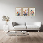 KISSFOX 3 Piece Colorful Wildflower Botanical Framed Wall Art Watercolor Floral - Image 2
