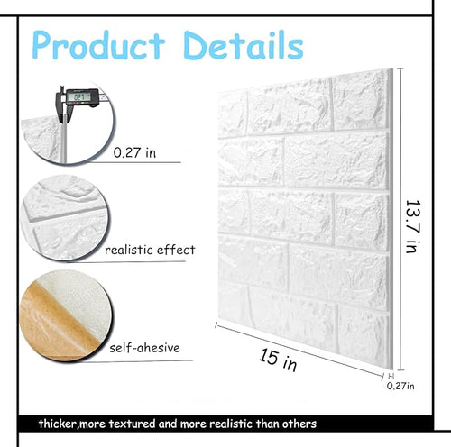3D Wall Panels Peel and Stick in White, Faux Brick Wall Panels - Image 2