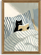 Fantasy Artists Reading Black Cat on Bed Wood Framed Wall Art, 12x16 Inches by Unknown