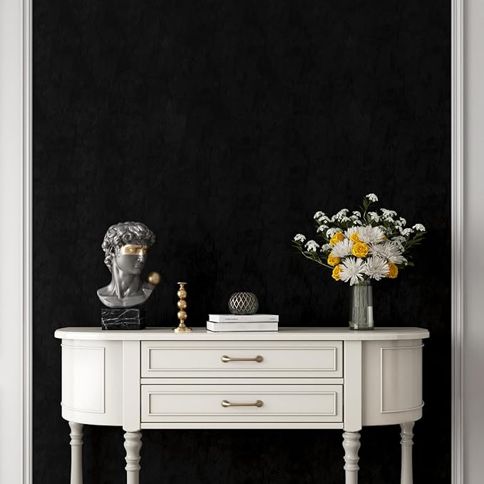 YENHOME 30"X200" Black Velvet Wallpaper Peel and Stick Black Vintage Velvet - Image 3
