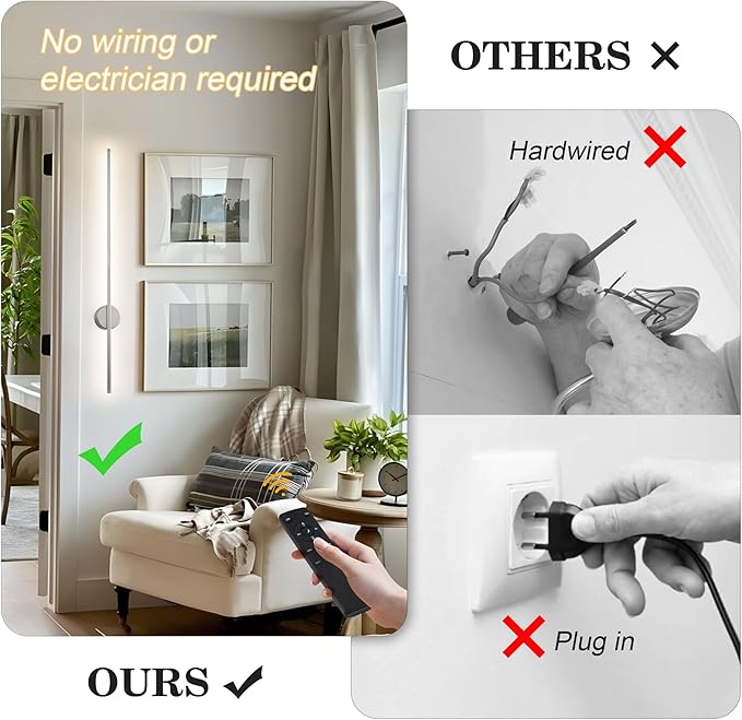 Battery Operated Modern Wall Sconces, Dimmable Wireless Wall Light Set of Two - Image 2