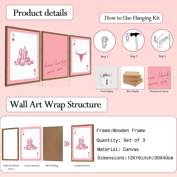 Pink Western Wall Art, How Lucky are We Wall Decor Picture Southwestern Cowgirl - Image 2