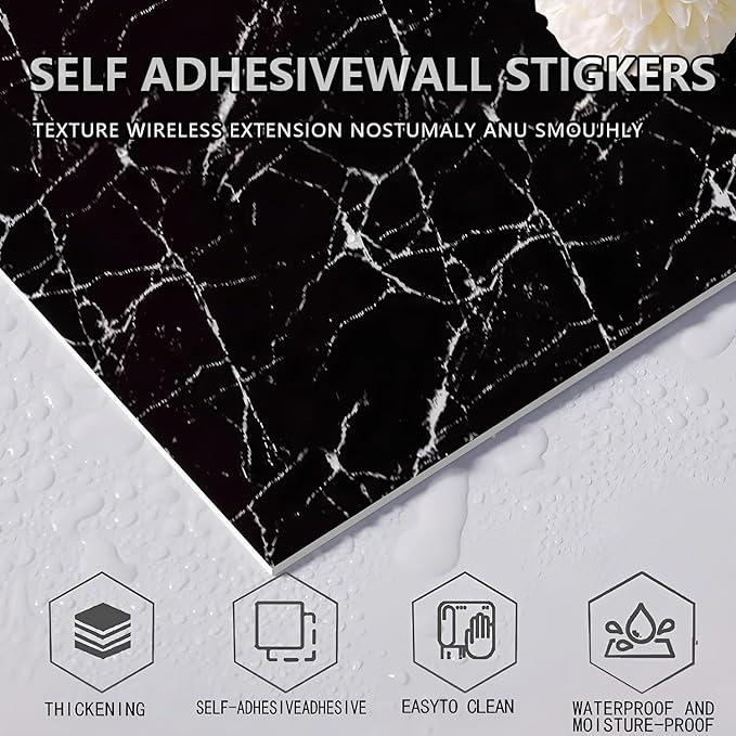 10pcs Peel and Stick Tile Shower Waterproof Marble Tiles Wall Panels, - Image 5