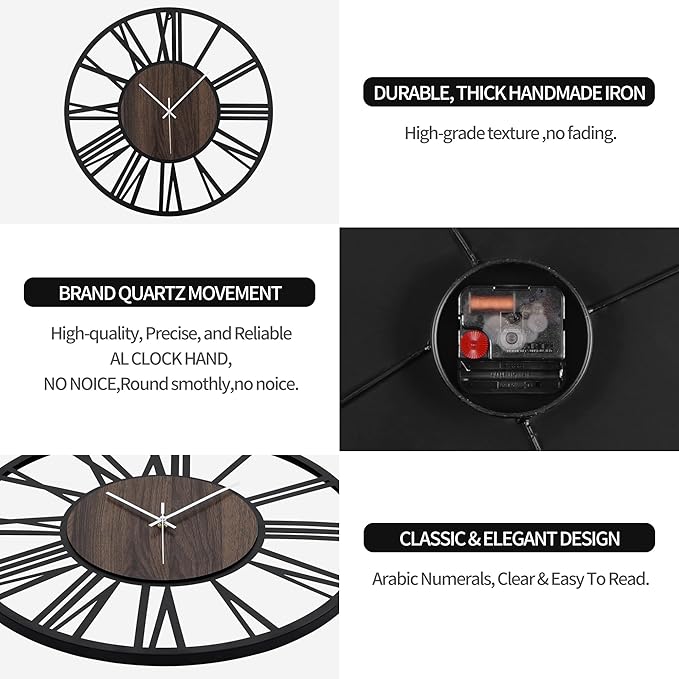 Large Wall Clock for Living Room Decor, 16 Inch Non Ticking Silent, Battery - Image 8