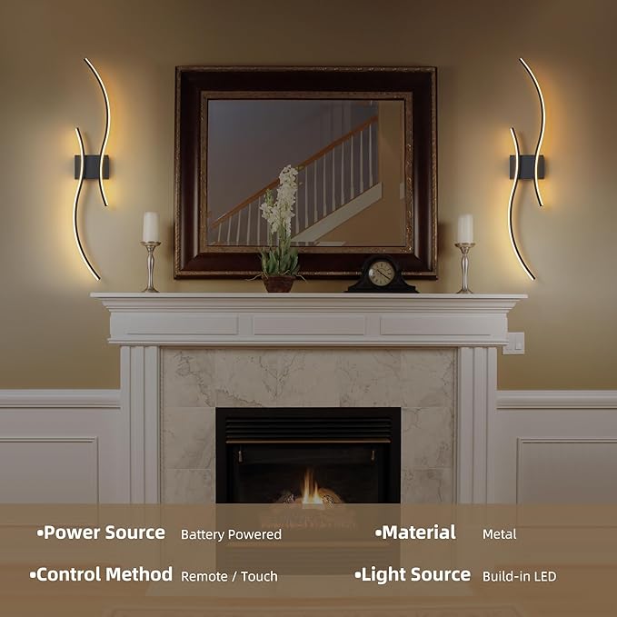 Battery Operated Wall Sconces Set of 2, Dimmable Modern LED Rechargeable Wall - Image 7