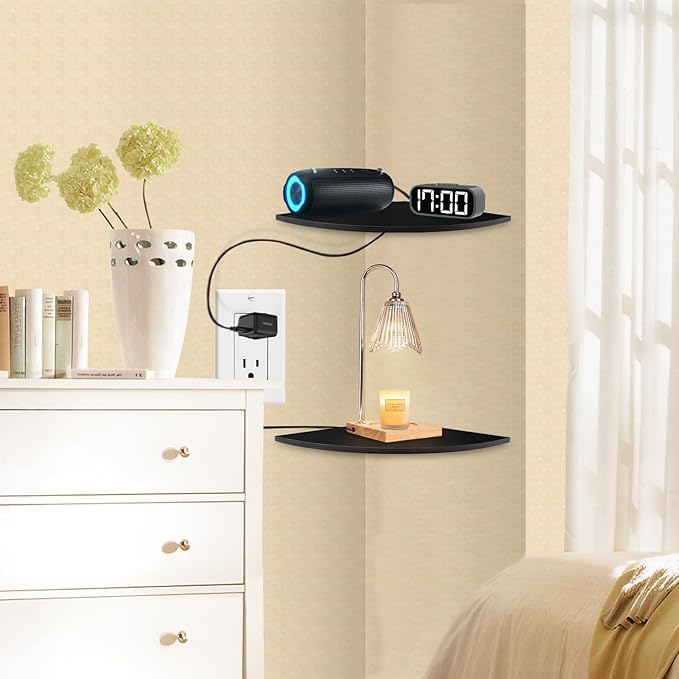 JJL Corner Shelf Wall Mounted, 12-Inch Sector Wood Floating Corner Shelves - Image 2