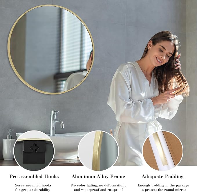 Sweetcrispy 36in Gold Round Bathroom Mirrors - Image 6