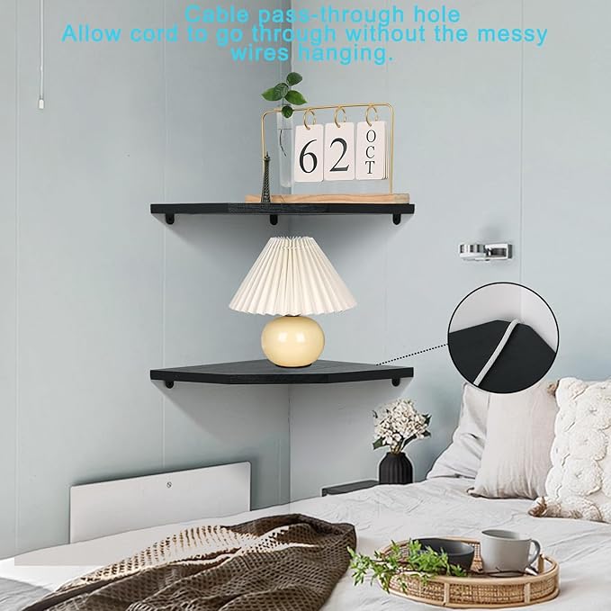 Corner Wall Shelves Set of 2, Rustic Wood Corner Floating Shelves - Image 5