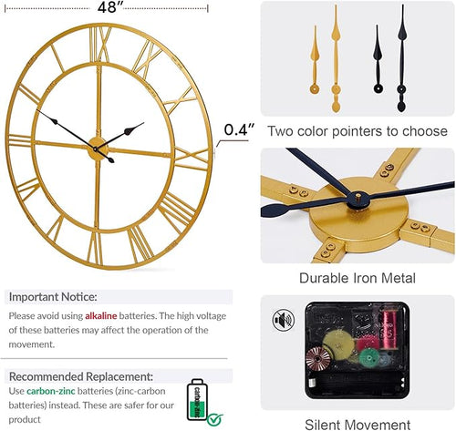48 inch Large Wall Clock for Living Room Decor – Easy-Assembly Silent - Image 2