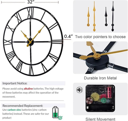 32 Inch Large Wall Clock for Living Room Decor – Easy-Assembly Silent - Image 2
