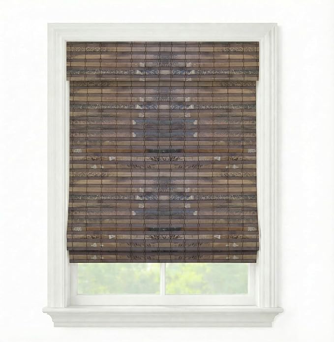 Cordless Woven Wood Roman Shades, 28W x 48H, Hatteras Cocoa, Sizes 20-72 Wide by FirstRateBlinds