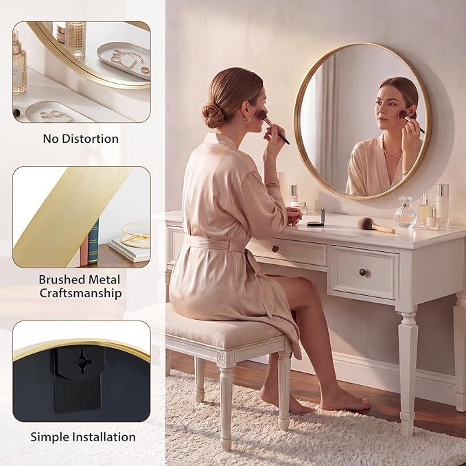 NEWBULIG 20-Inch Round Wall Mirror, Bathroom Wall Circle Mirror - Image 4