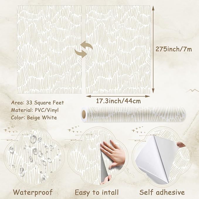 Theper Beige Modern Striped Wallpaper Peel and Stick Boho 17.3"×275" Removable - Image 3