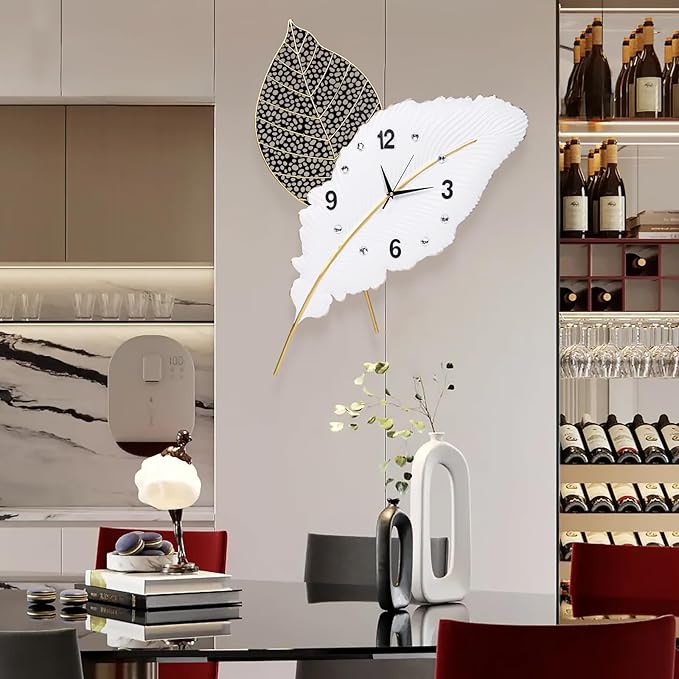 18x27 inch Large Modern Feather Leaf Shape Wall Clock - Image 5