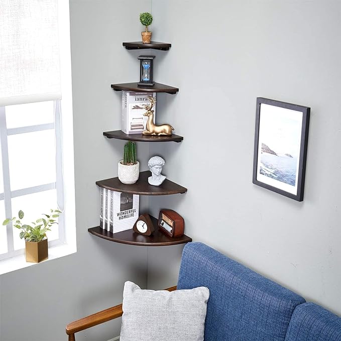 Corner Shelf, Solid Oak Wood Floating Corner Shelf Wall Mount Round End - Image 3